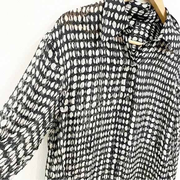 Theory Silk Blend Sheer Weekender Shirt Broken Oval Print Long Sleeve Sz S - Picture 12 of 12